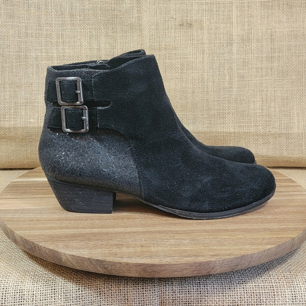 Vince Camuto Madalline Ankle Boots Black Suede‎ Leather Glitter Women's Size 9 B